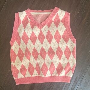 $3-Pink and Cream Argyle Sweater Vest